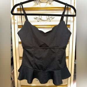 Meraki Elegant Black Ruffle Lettuce Edge Spaghetti Strap Tank Top Size Medium